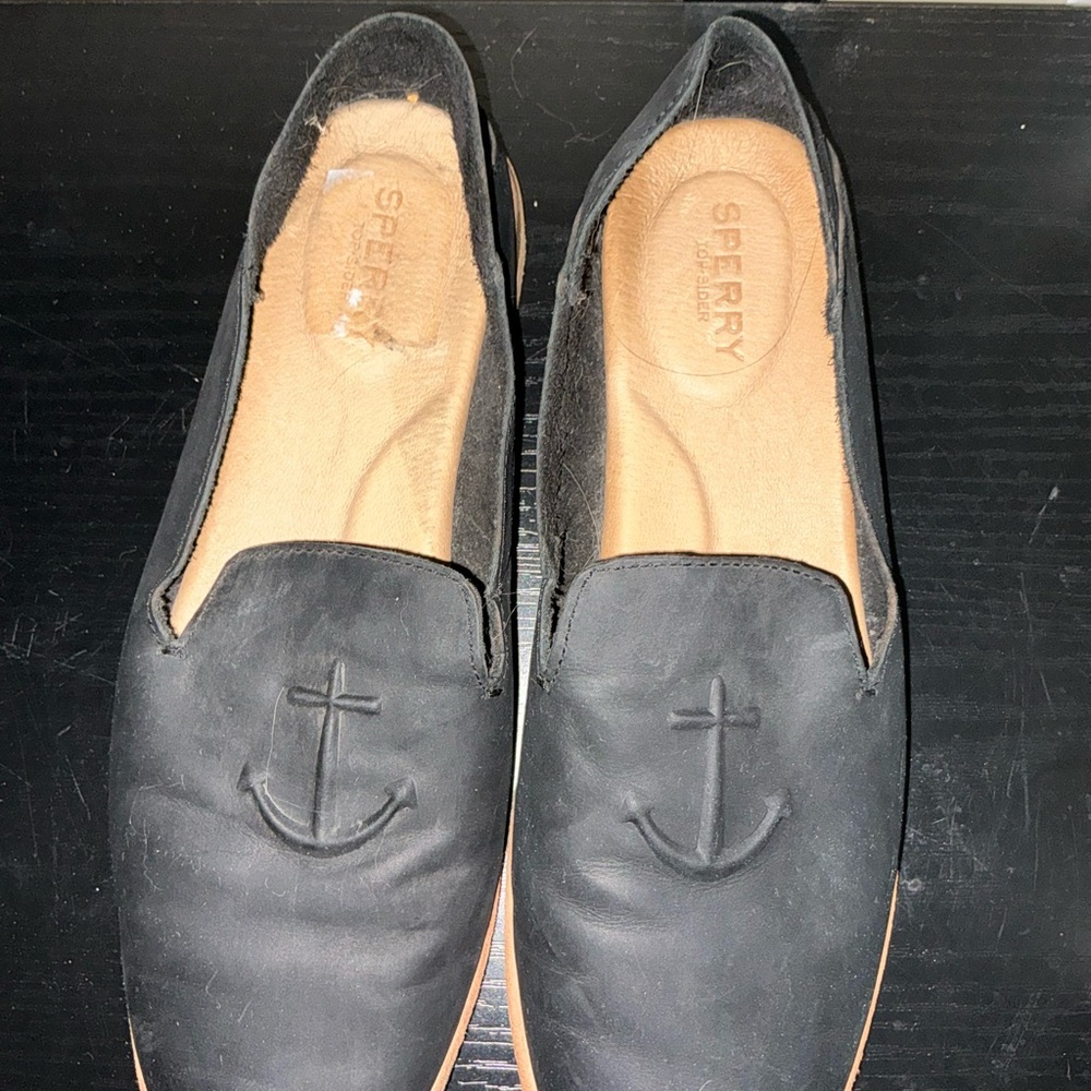 Sperry Black Boat Shoes with Nautical Design